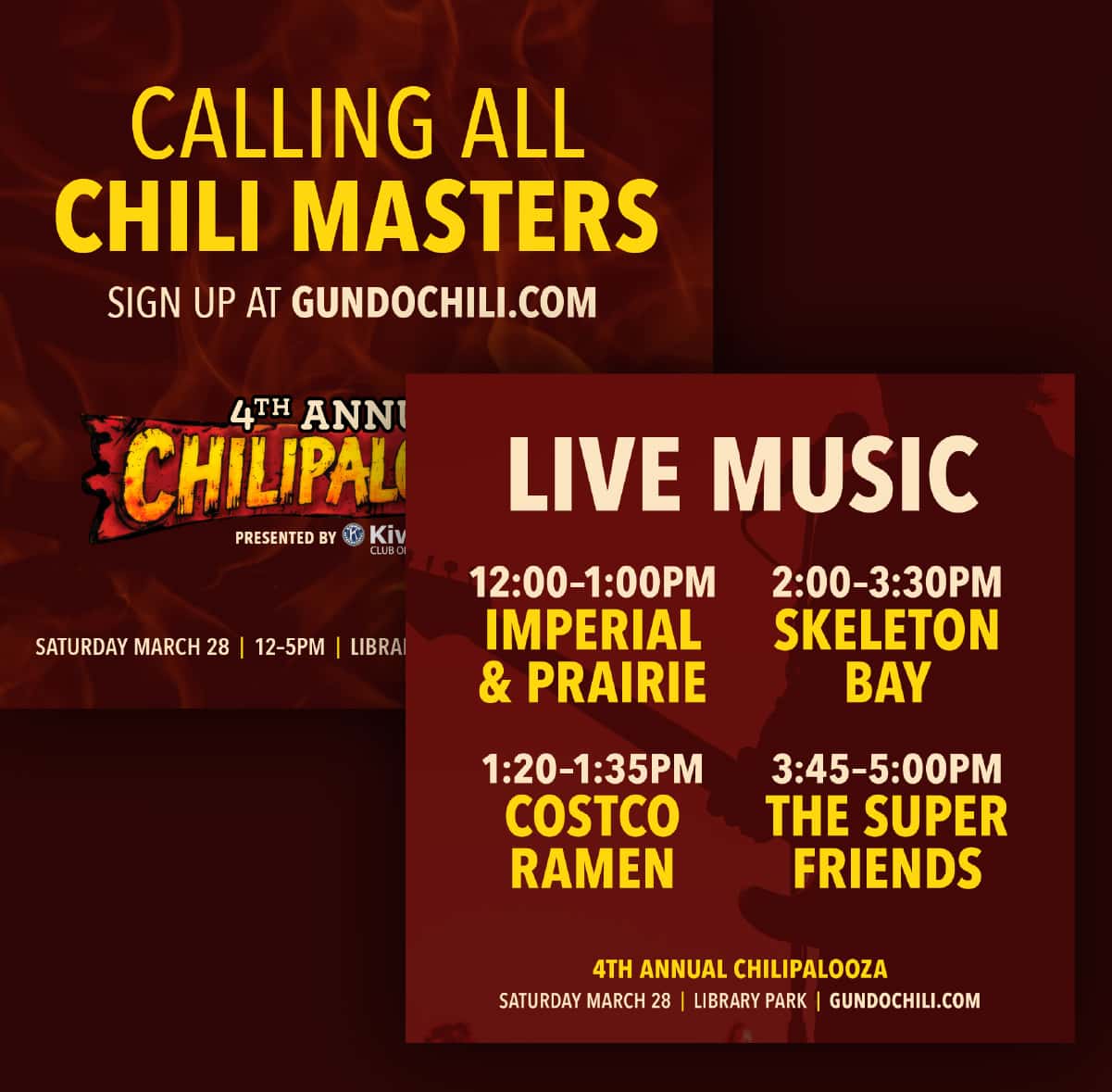 Chilipalooza social media graphics promoting chili masters and live music